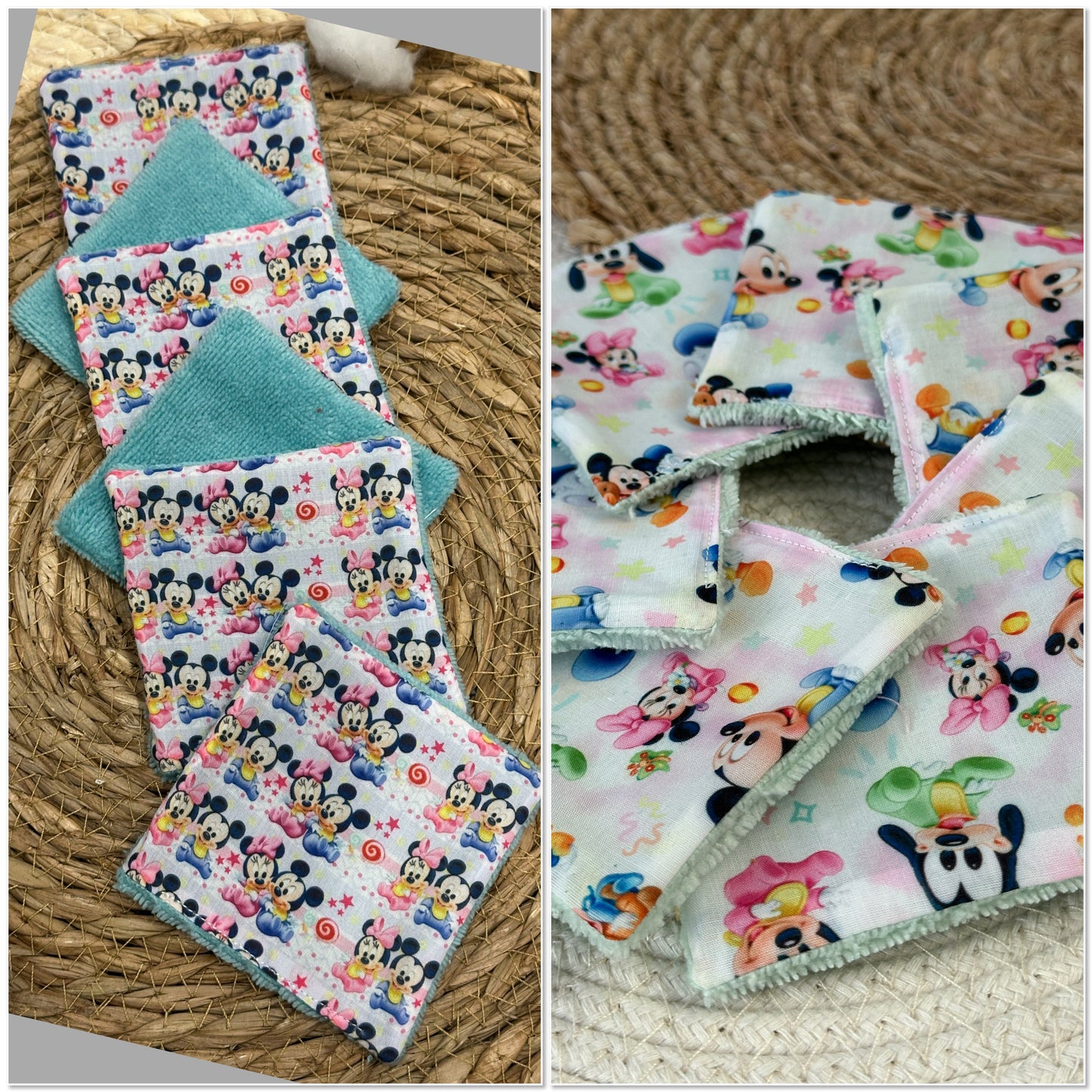 Lingettes lavables bébé motifs Disney Mickey Minnie à partir d’un lot de 8  -  Ateliersdisa