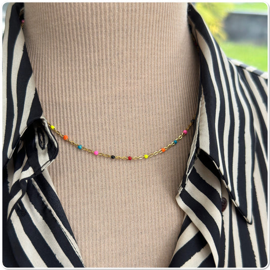 Collier or acier perles resine email - collier perles email resine or - Ateliersdisa 