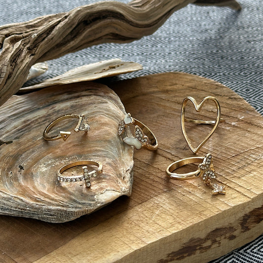 Lot de bagues fines dorées en laiton – Style bohème minimaliste ajustable