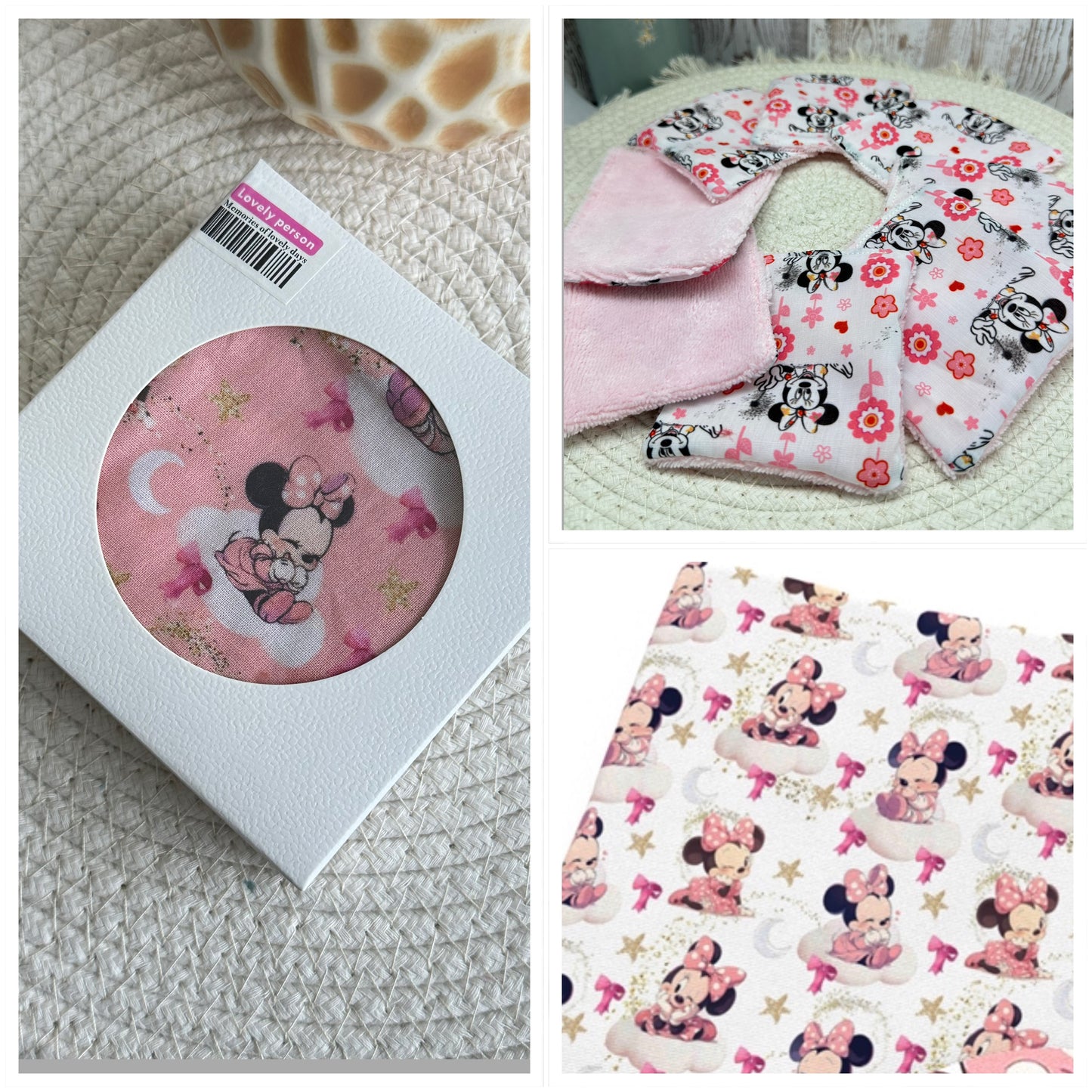 Lingettes lavables bébé motifs Disney Mickey Minnie à partir d’un lot de 8  -  Ateliersdisa