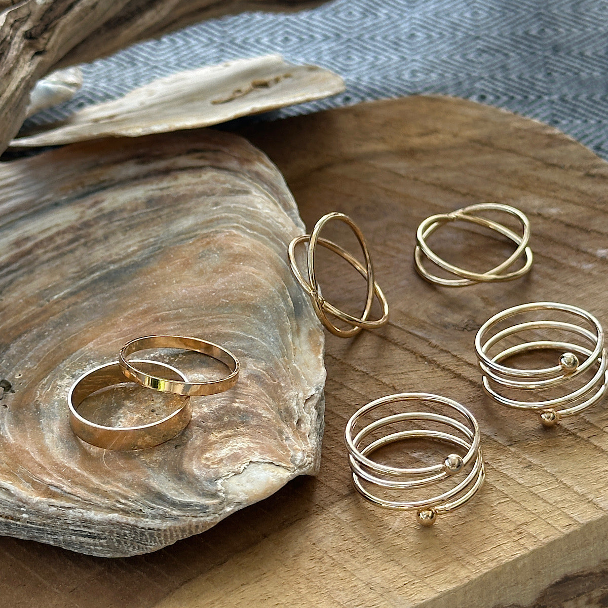 Lot de bagues fines dorées en laiton – Style bohème minimaliste ajustable