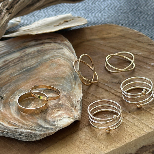 Lot de bagues fines dorées en laiton – Style bohème minimaliste ajustable