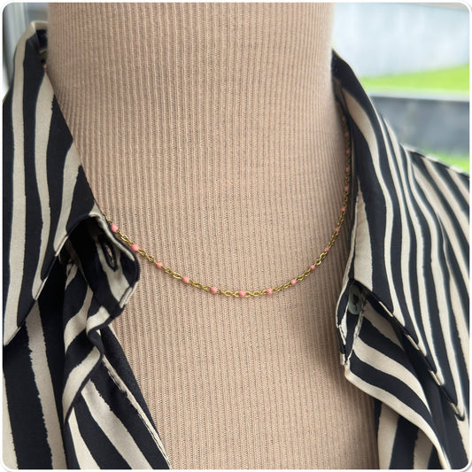 Collier or acier perles resine email - collier perles email resine or - Ateliersdisa 