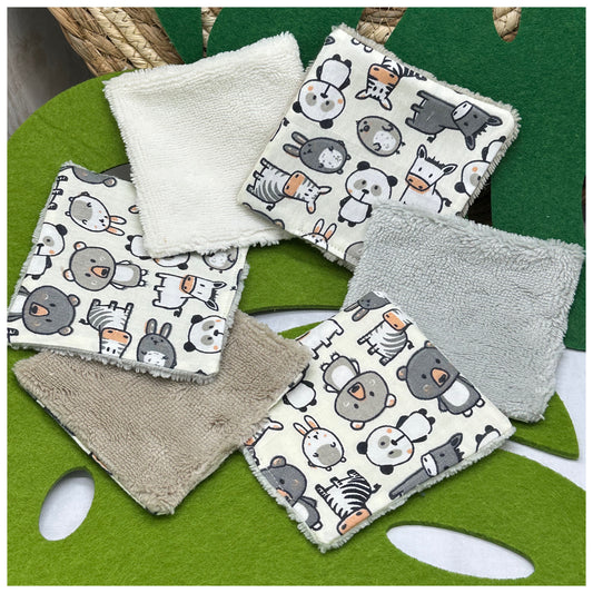 Lingettes bébé lavable motifs animaux lot de 10 lingettes zéro déchet - Ateliersdisa