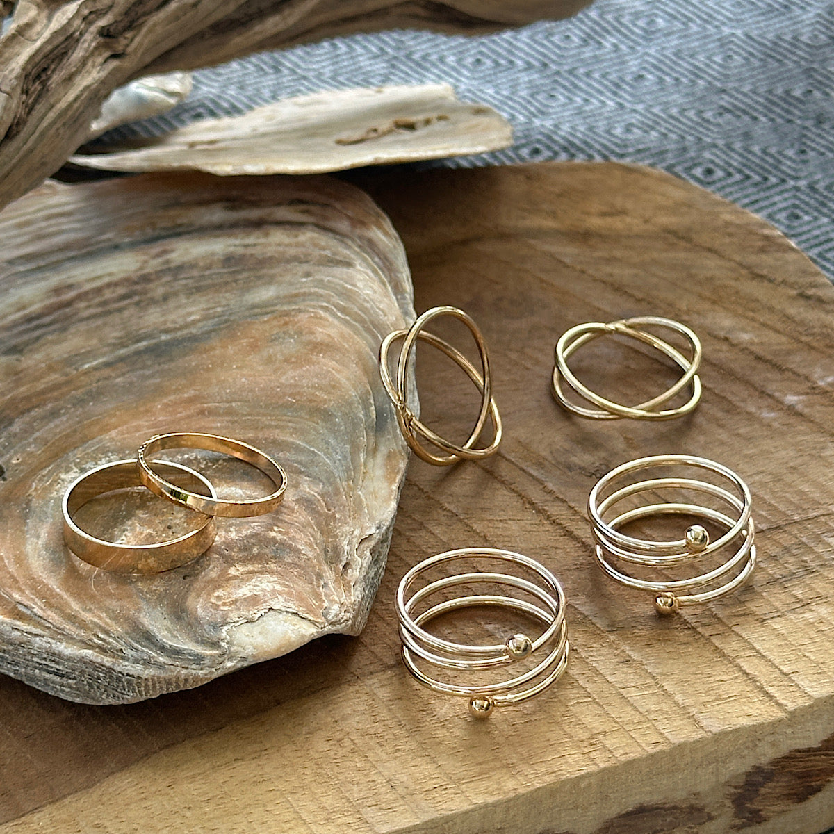 Lot de bagues fines dorées en laiton – Style bohème minimaliste ajustable
