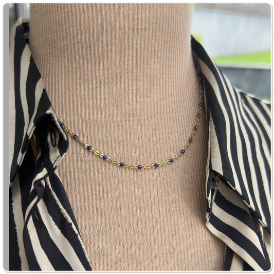 Collier or acier perles resine email - collier perles email resine or - Ateliersdisa 