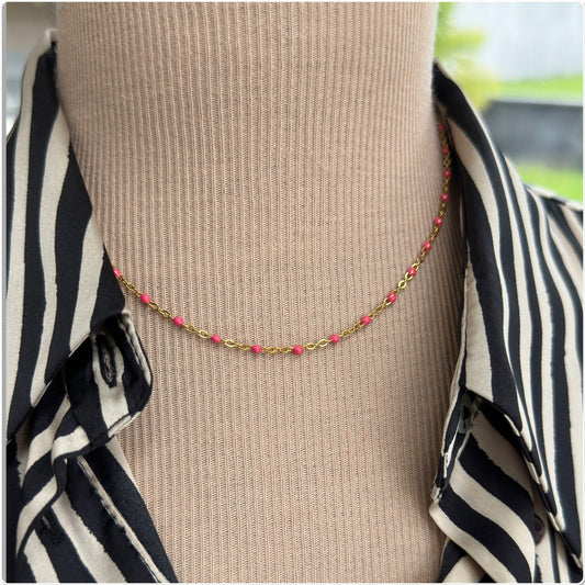 Collier or acier perles resine email - collier perles email resine or - Ateliersdisa 