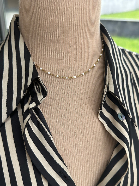 Collier or acier perles resine email - Ateliersdisa 