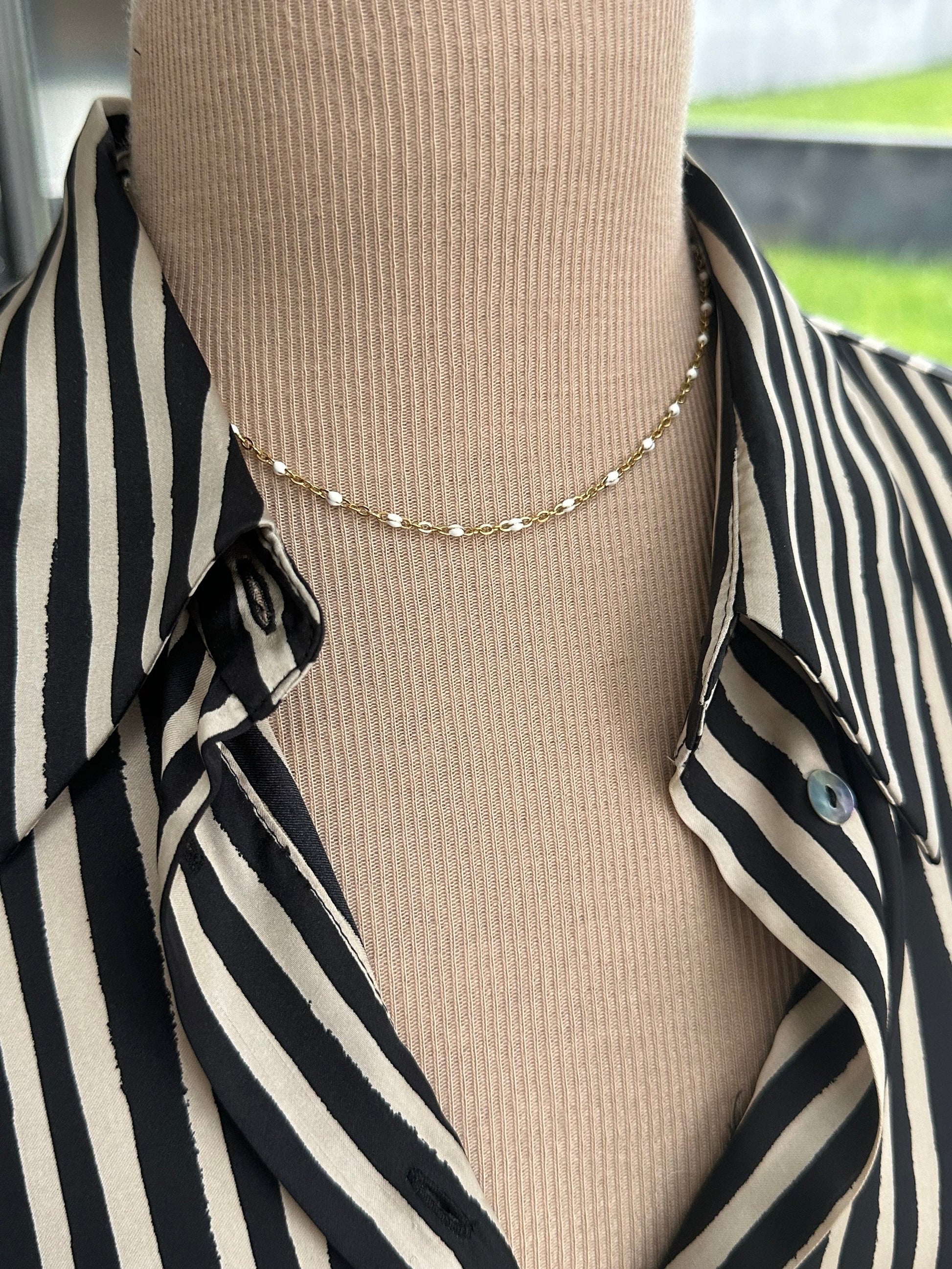 Collier or acier perles resine email - Ateliersdisa 