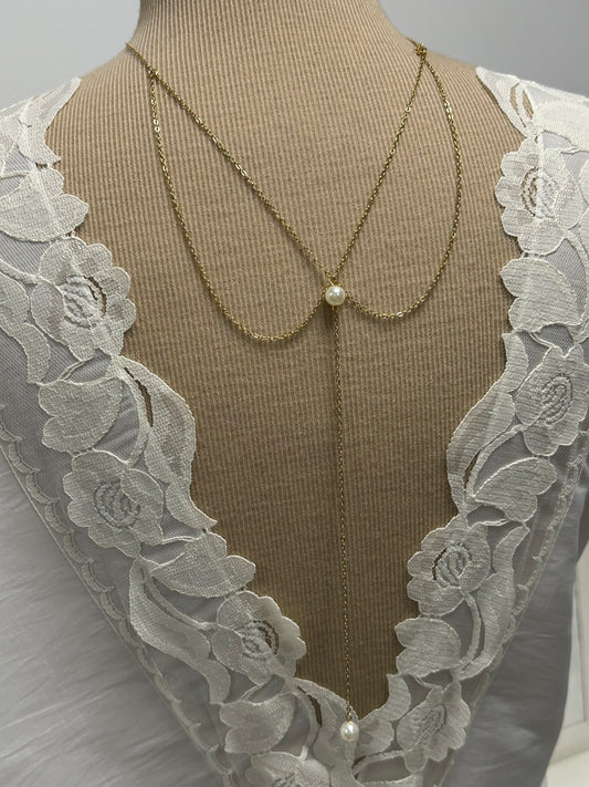 Collier dos mariée or acier et perles nacrées, collier dos perles acier or plusieurs couleurs au choix - Ateliersdisa