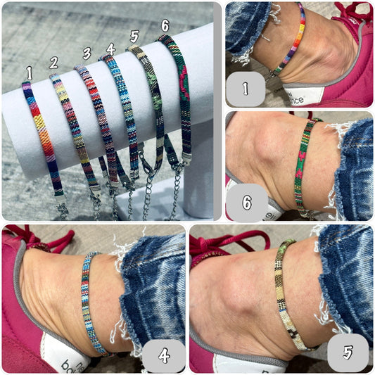 Bracelets de cheville tissus ethnique multicolore