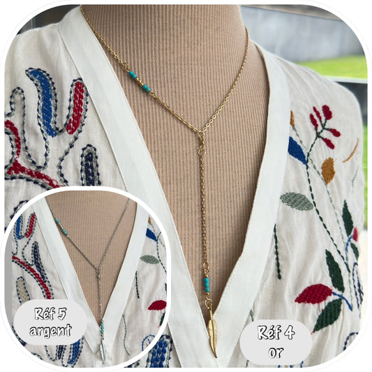 collier cravate pendentif  plume