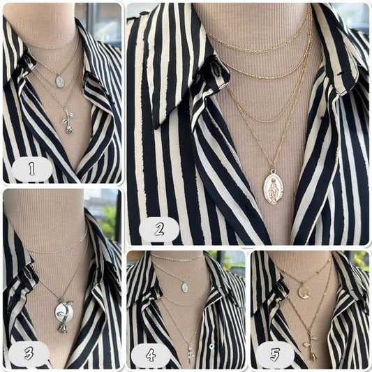 Collier plusieurs rangs à médailles, rose style bohème en laiton or ou argent - Ateliersdisa