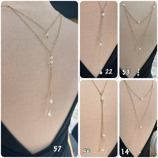 Collier dos nu mariée en perles, cristal, collier chute dos acier or, argent ou rose gold - Ateliersdisa