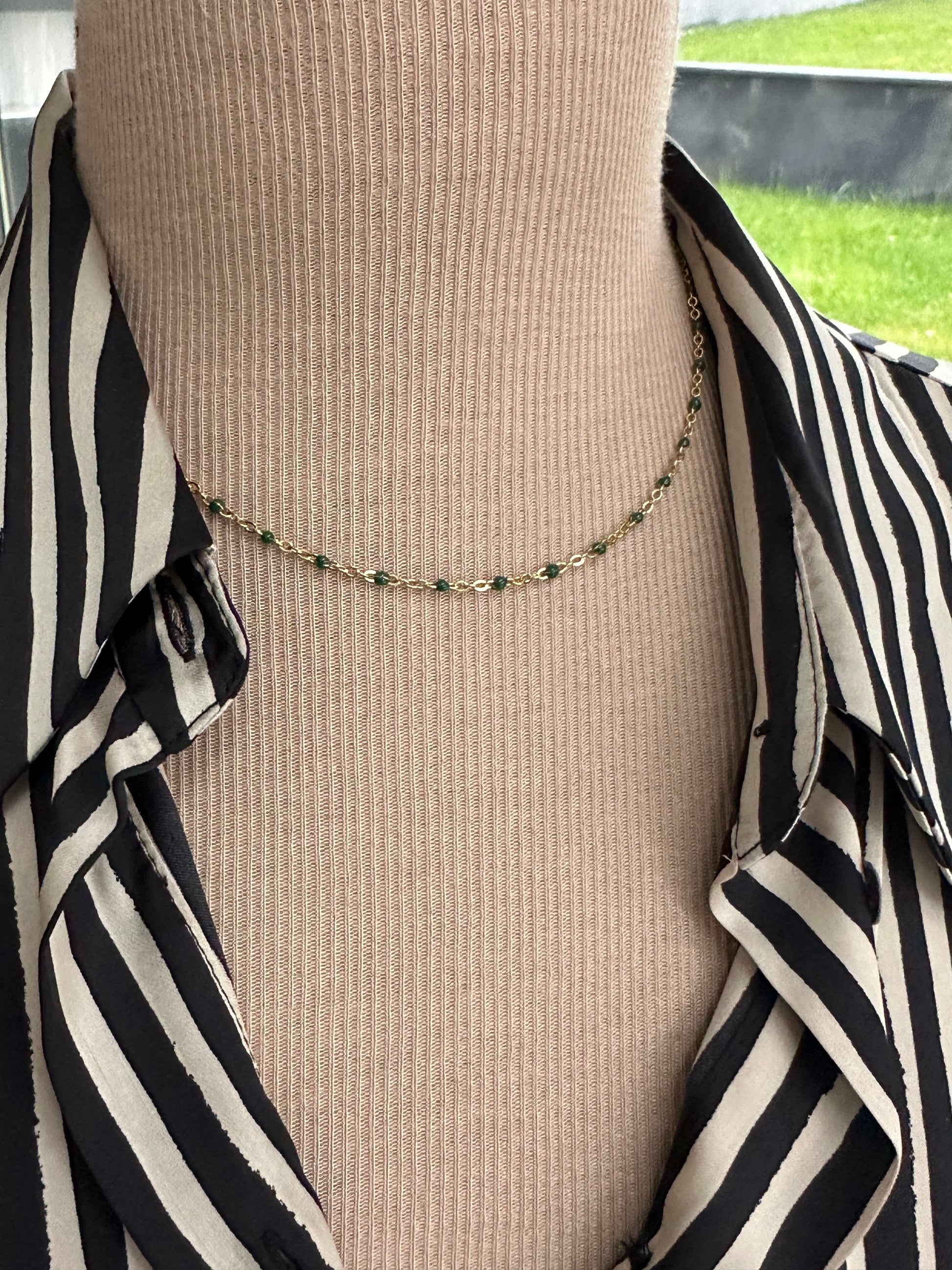 Collier fin or acier perles resine email - Ateliersdisa 