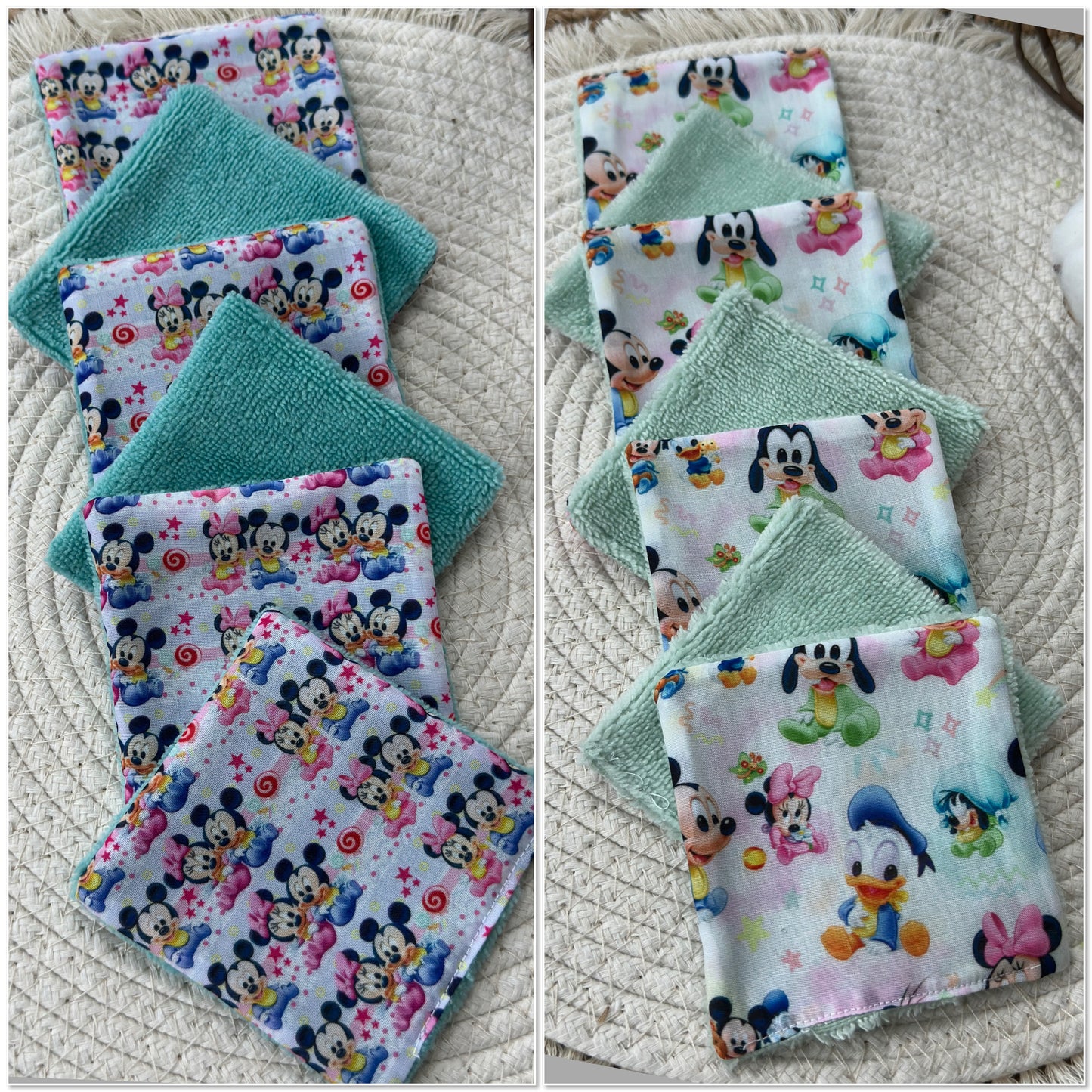 Lingettes lavables bébé motifs Disney Mickey Minnie à partir d’un lot de 8  -  Ateliersdisa