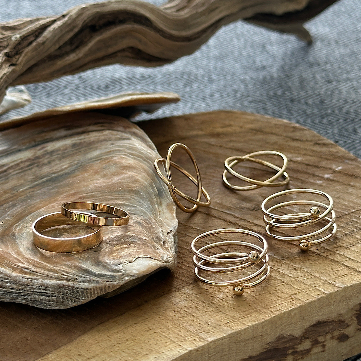Lot de bagues fines dorées en laiton – Style bohème minimaliste ajustable