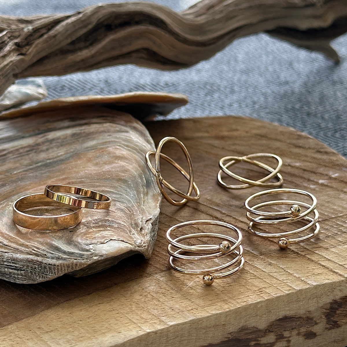 Lot de bagues fines dorées en laiton – Style bohème minimaliste ajustable