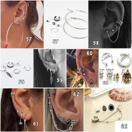 boucles d'oreille creoles manchettes puces d'oreilles argent ou or vieilli