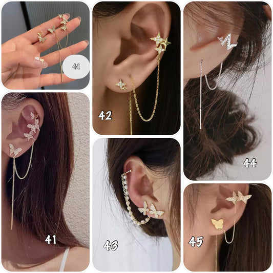 Bagues d’oreilles en chaîne motifs papillons, ear cuff chaîne d’oreilles en strass papillon - Ateliersdisa 
