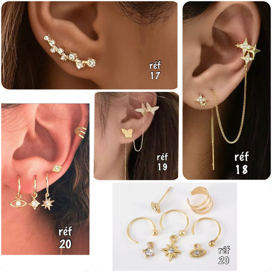 boucles d'oreilles grimpantes, ear cuff, ensemble boucles d'oreilles créoles