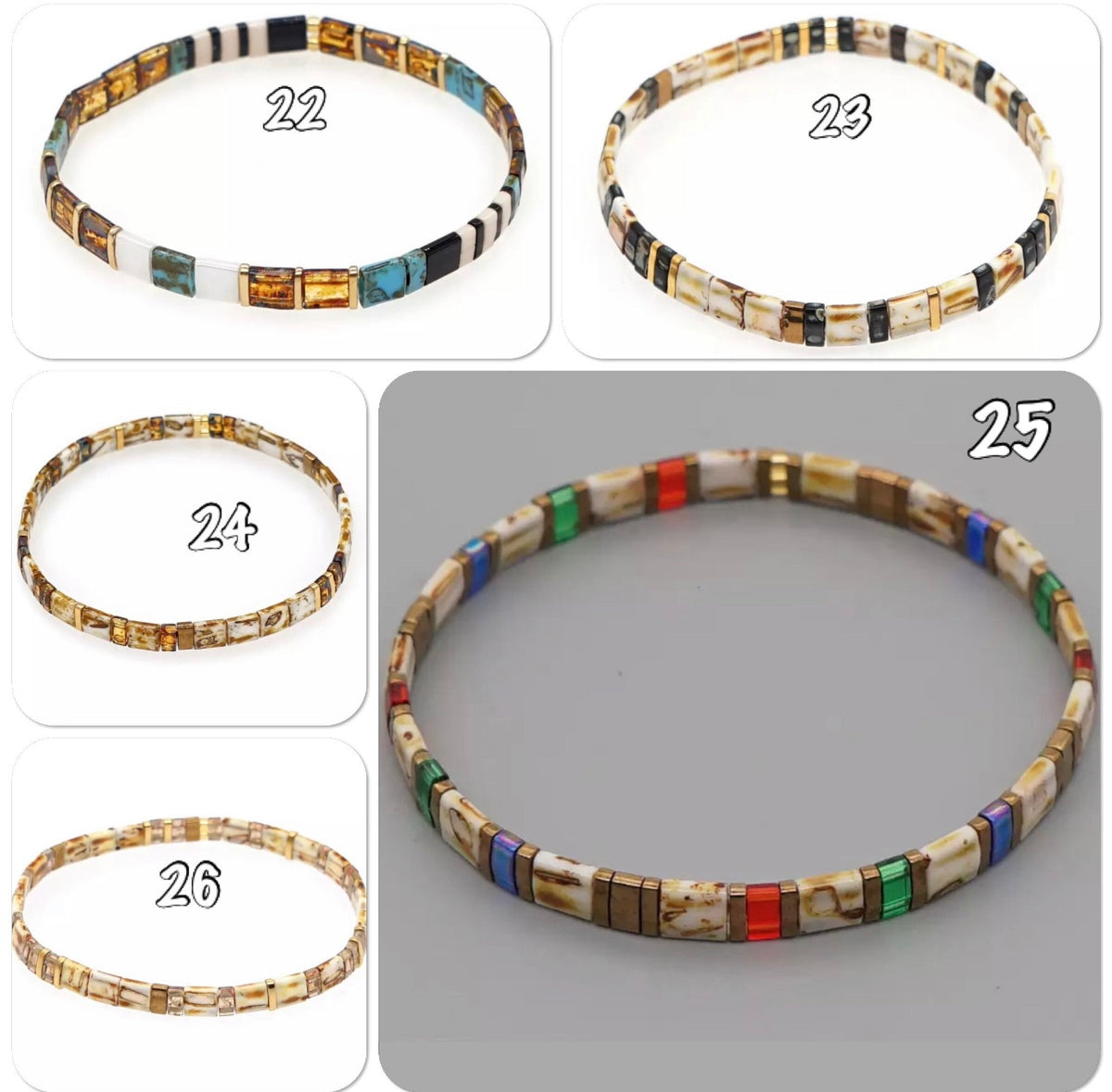 Bracelet élastique en perles Tila carrées multicolores