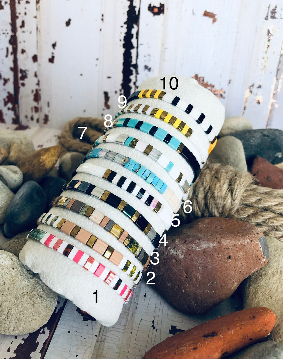 ⁠bracelet élastique en perles tila miyuk carrees bijou femme tendance