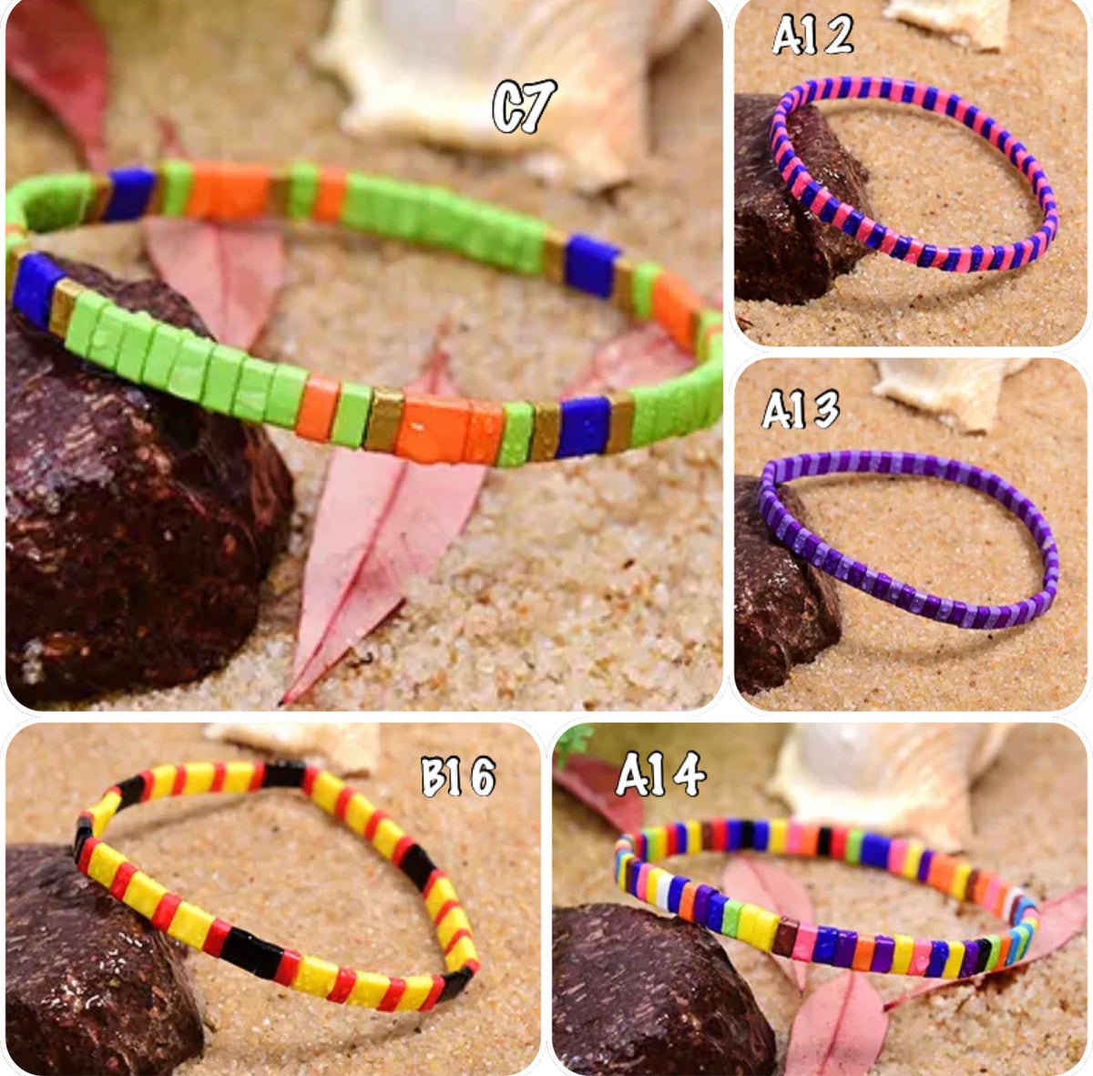 Bracelet elastique en perles de Tila plates plusieurs couleurs au choix