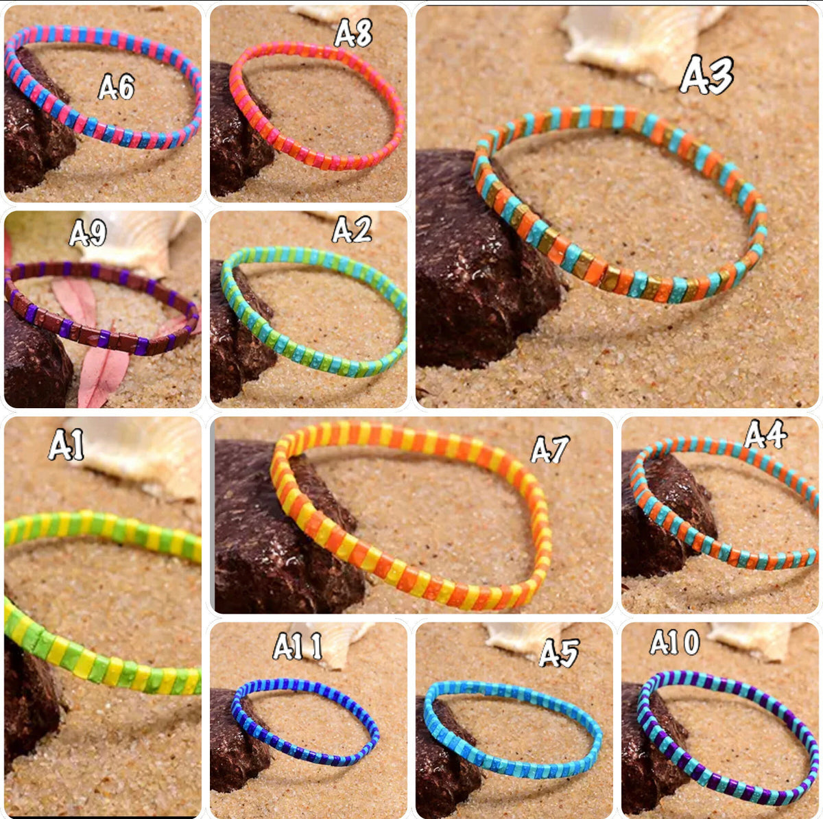 Bracelet Élastique en demi carrée Tila plat 10 couleurs au choix