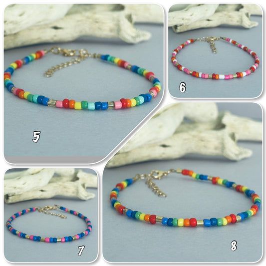 bracelet de cheville perles multicolore lgbt