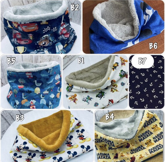Snood cache cou enfant motifs Cars Disney, Mickey, Roi Lion Disney, Pat patrouille - Ateliersdisa