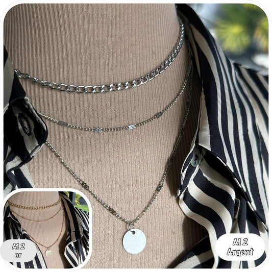 Collier femme multi rangs pendentif médaille - Ateliersdisa