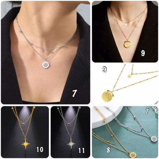 collier deux rangs pendentif soleil acier inoxydable
