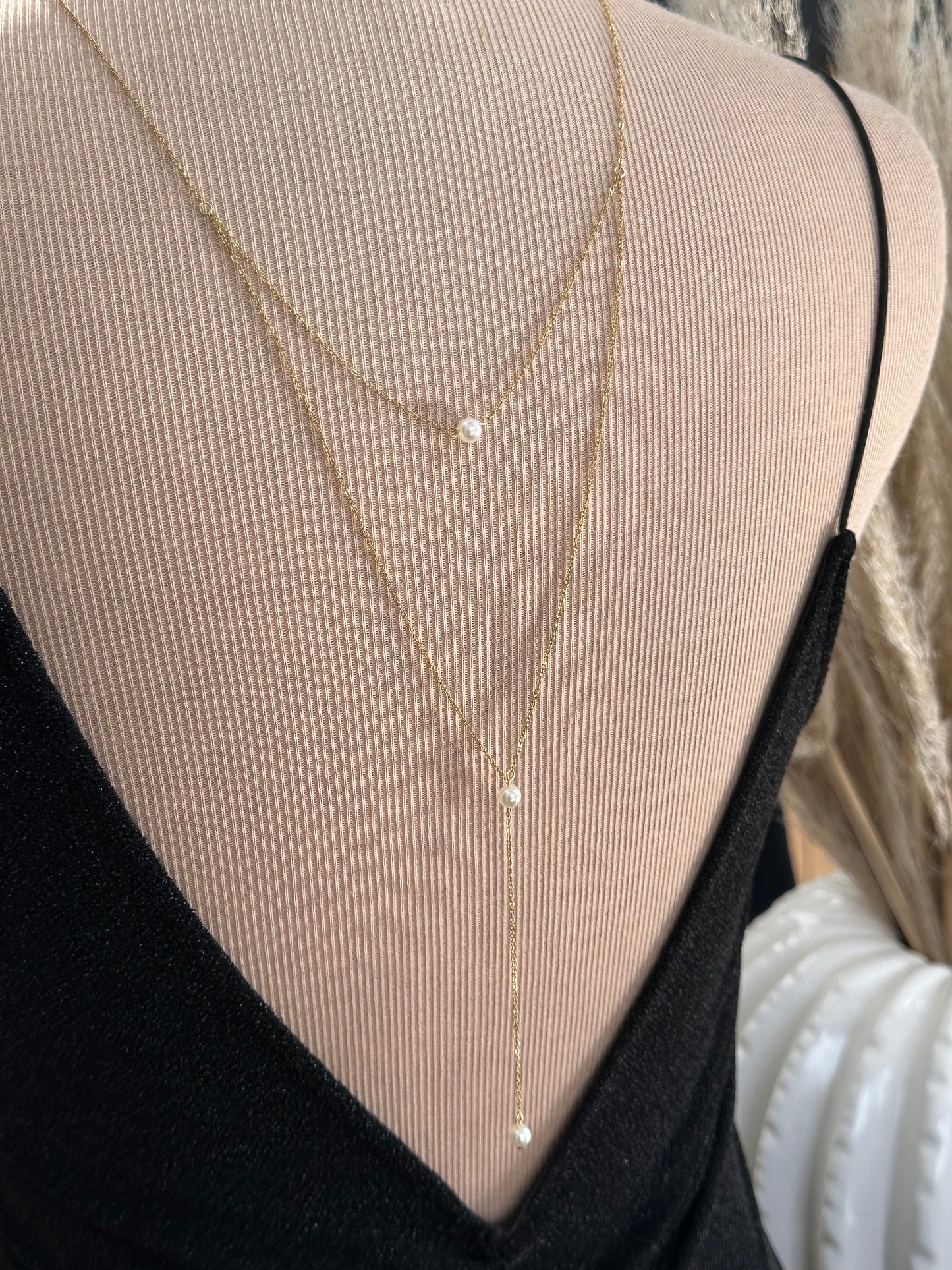 collier dos  rangs perles or acier