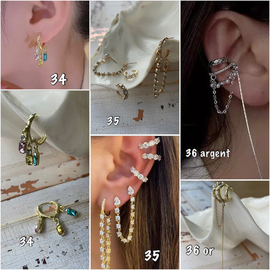 boucle d'oreilles chaine strass, huggie chaine, creoles breloque 