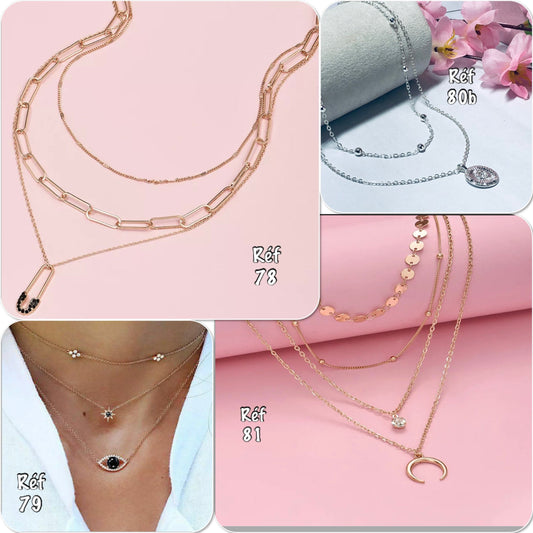 Collier superposés laiton or, collier multirang lune strass tendance bohème - Ateliersdisa