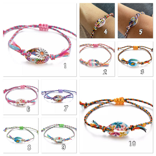 Bracelet tissé rond coquillage à motif, bracelet brésilien coquillage - Ateliersdisa