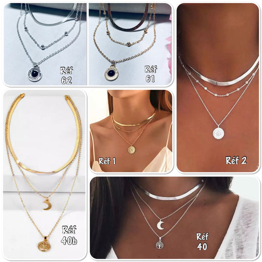 Collier plusieurs rangs maille serpent avec pendentif tendance bohème - Ateliersdisa