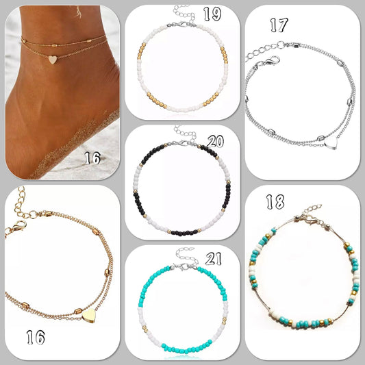 Bracelet cheville perles de rocaille en acier ou laiton couleur or ou argent, bracelet de cheville perle turquoise - Ateliersdisa