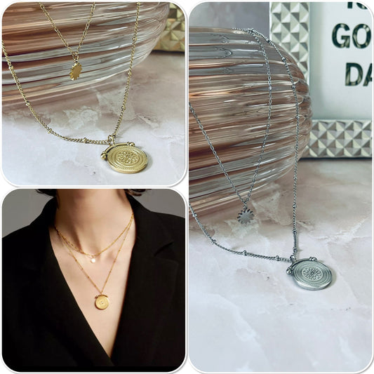 Collier 2 rangs acier pendentif gong -  Ateliersdisa