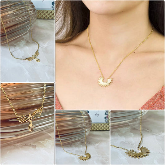 Collier fin acier or pendentif demi soleil ou colibri - Ateliersdisa