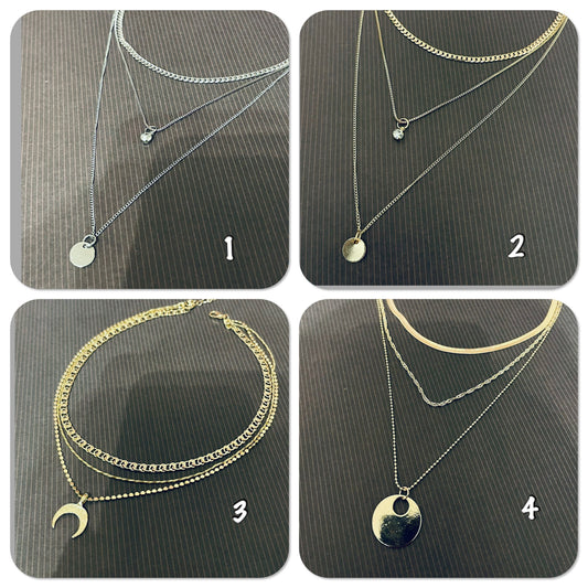 Collier 3 chaînes superposé médaille, collier multi-rangs bohème - Ateliersdisa