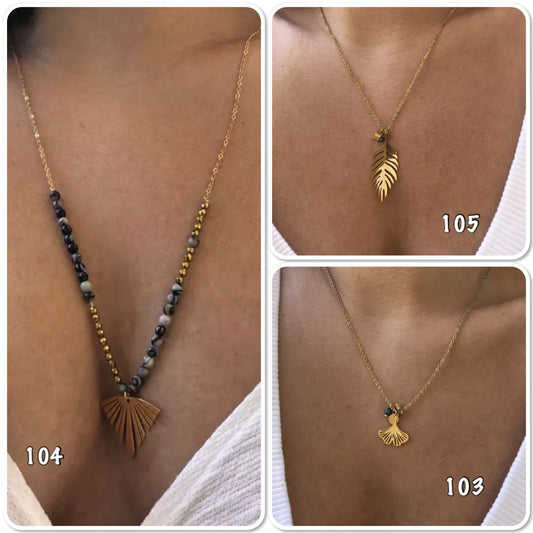 Collier femme or acier à pendentif, collier sautoir perles naturelles pendentif - Ateliersdisa