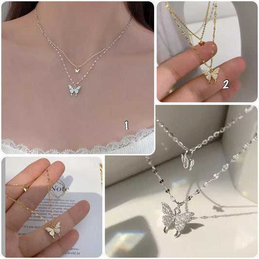 Collier papillon strass laiton or- collier à plusieurs rangs papillons strass  - Ateliersdisa