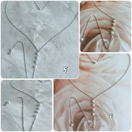 Collier dos strass, perles ou cristal en acier or, argent ou or rose, collier dos bijoux mariée - Ateliersdisa