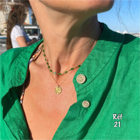 Collier or fin ras du cou, collier 2 rangs or acier - Ateliersdisa