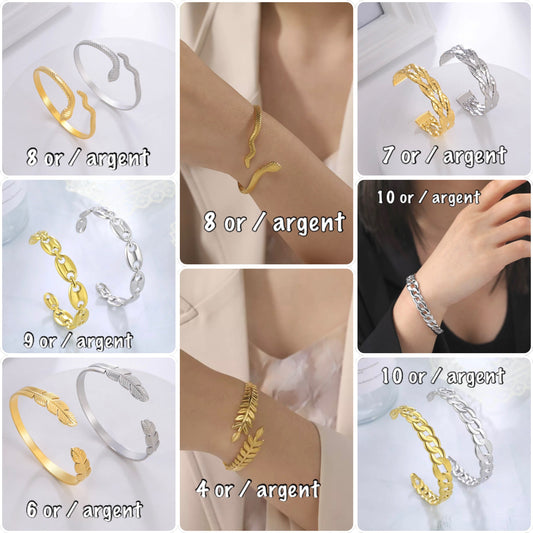 Bracelet jonc femme or et argent acier, bracelet manchette or ou argent’ acier - Ateliersdisa