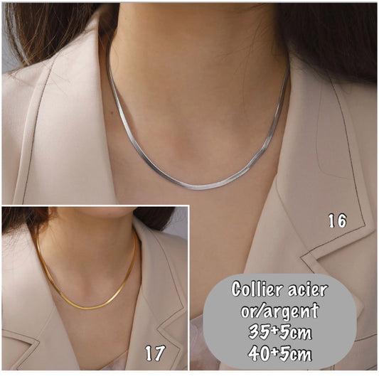 Collier maille serpent en acier inoxydable ou laiton couleur or ou argent - Ateliersdisa