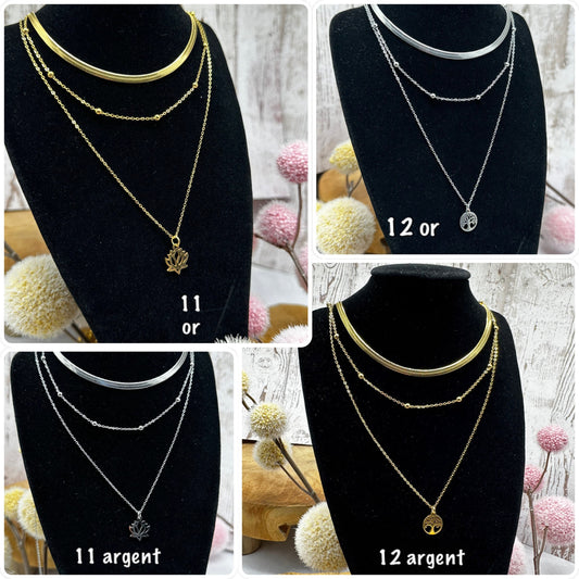 Collier multi-rangs pendentifs divers