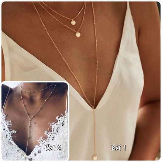 Collier sautoir à plusieurs rangs pendentif médaille en acier ou laiton or ou argent -  Ateliersdisa